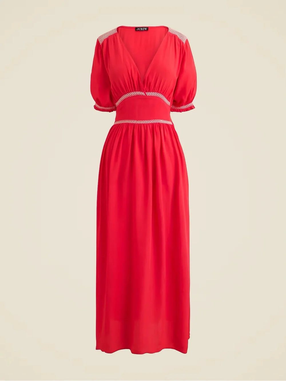 J. Crew Smocked-trim midi dress in crepe de chine